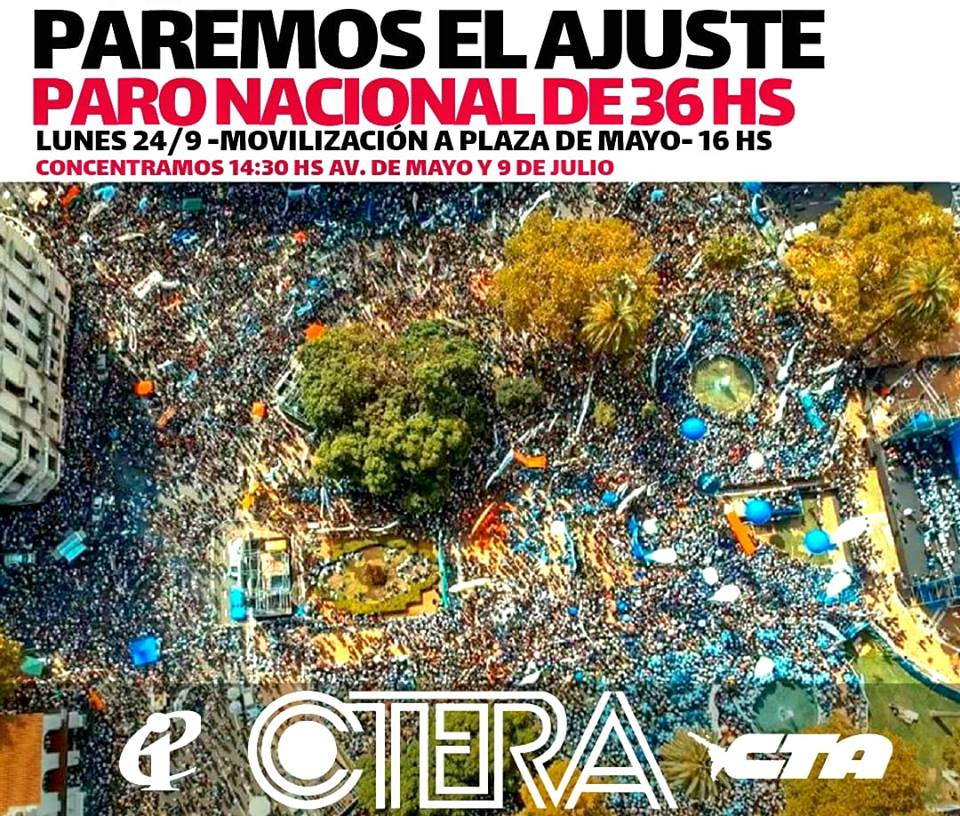 Argentina: CTERA anunció adhesión a paro nacional de 36 horas