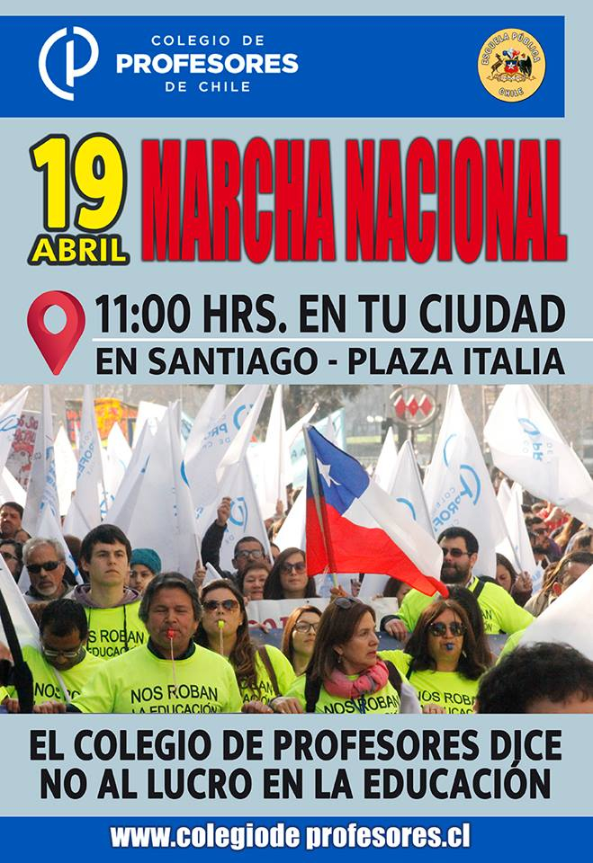 Chile: Colegio de Profesores protesta contra el lucro en la educación y por mejores pensiones