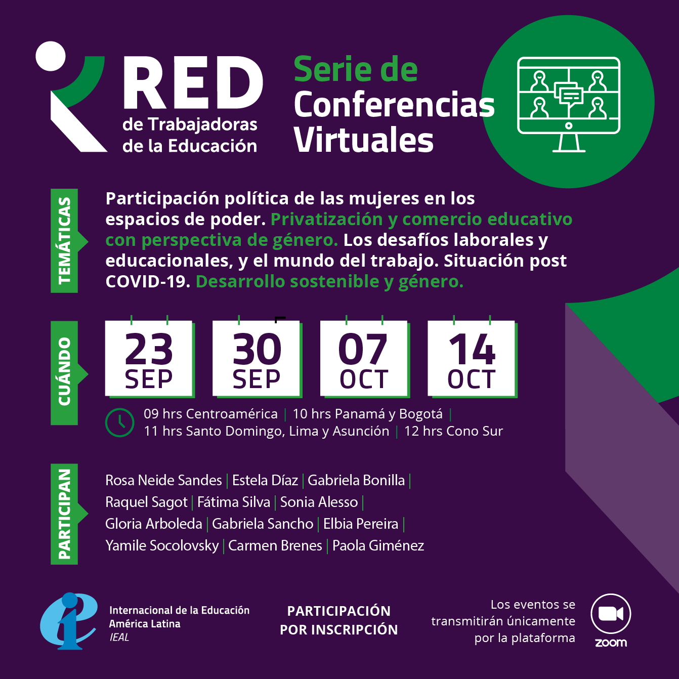 RED de Trabajadoras de la Educación realizará conferencias virtuales
